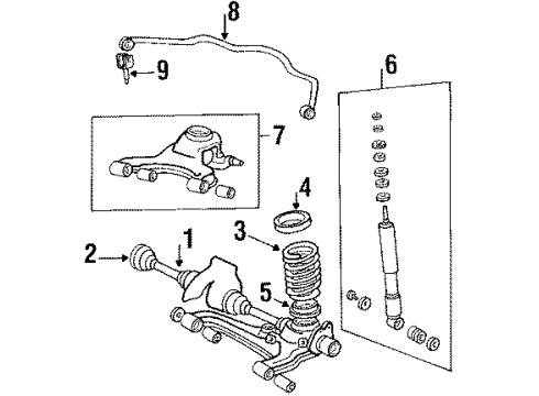 1987 Toyota Cressida Rear Suspension Components, Lower Control Arm, Upper Control Arm, Stabilizer Bar Suspension Stabilizer Bar Link Kit Diagram for 48802-14020