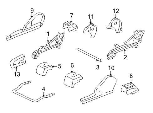 2001 Toyota Tundra Tracks & Components Release Handle Diagram for 72525-02030-B1