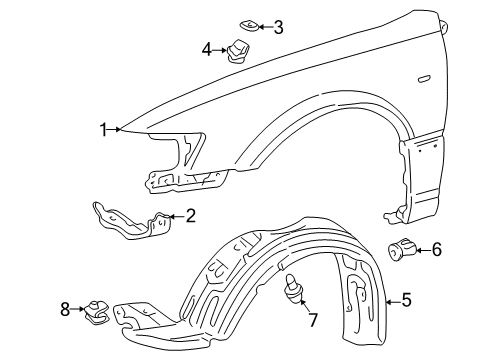 2001 Toyota Camry Fender & Components Fender Brace Diagram for 53846-AA010