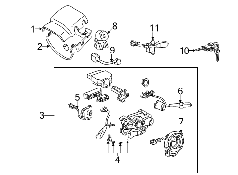 1995 Toyota Tacoma Cruise Control System Cylinder & Keys Diagram for 69057-35080