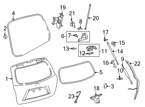2010 Toyota Highlander Gate & Hardware Lift Cylinder Lower Bracket Diagram for 68957-48010