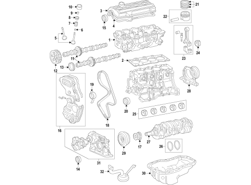 1998 Toyota Camry Engine Parts, Mounts, Cylinder Head & Valves, Camshaft & Timing, Oil Pan, Oil Pump, Crankshaft & Bearings, Pistons, Rings & Bearings Engine Diagram for 19000-03081