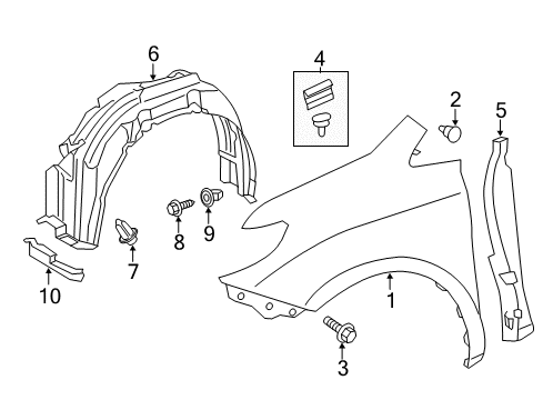 2012 Toyota Sienna Fender & Components Fender Diagram for 53811-08060