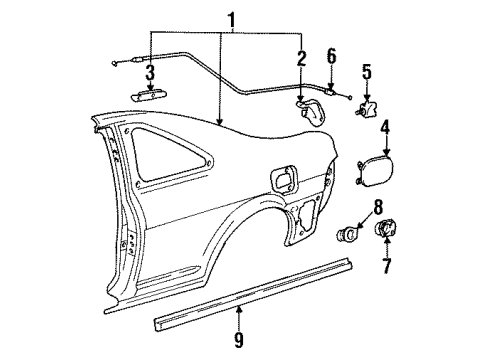 1995 Toyota Paseo Outer Components - Quarter Panel Cable Sub-Assy, Fuel Lid Lock Control Diagram for 77035-16190