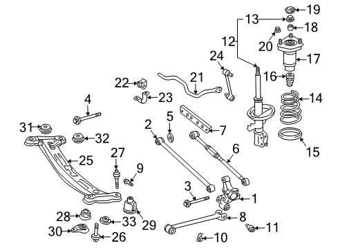2000 Toyota Solara Rear Suspension Components, Stabilizer Bar Rear Lateral Arm Diagram for 48730-AA020