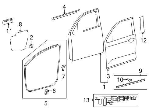 2020 Toyota Sequoia Front Door & Components, Exterior Trim Body Side Molding Diagram for PT942-0C180-LH