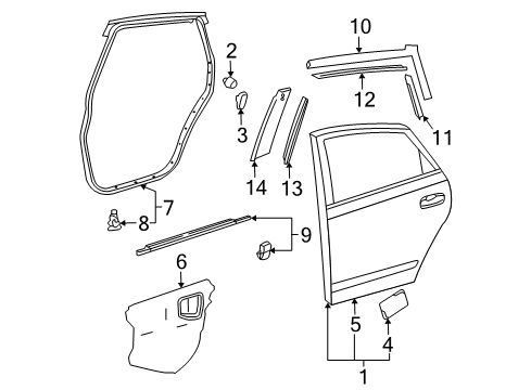 2006 Toyota Prius Rear Door & Components, Exterior Trim Door Shell Packing Diagram for 67817-52020