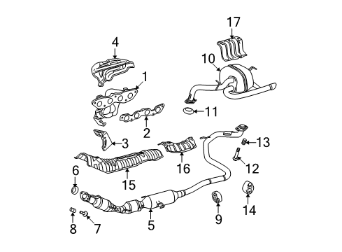 2009 Toyota Yaris Exhaust Components, Exhaust Manifold Muffler & Pipe Diagram for 17430-21502