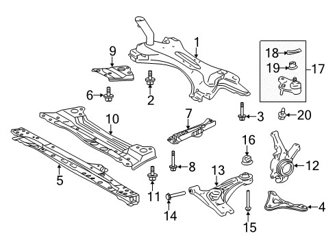 2012 Scion tC Front Suspension Components, Lower Control Arm, Stabilizer Bar Knuckle Diagram for 43211-0R020