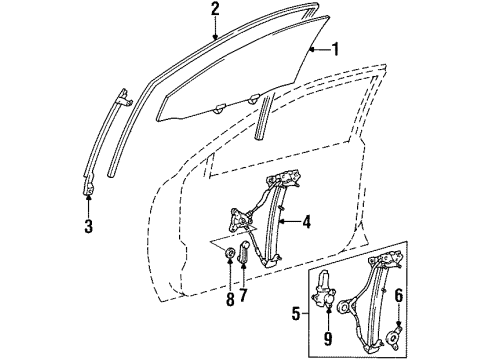 1993 Toyota Corolla Door & Components Guide Channel Diagram for 67402-12340