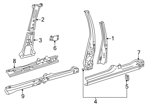 2000 Toyota Corolla Center Pillar & Rocker Reinforcement, Center Body Pillar, Inner RH Diagram for 61337-12160