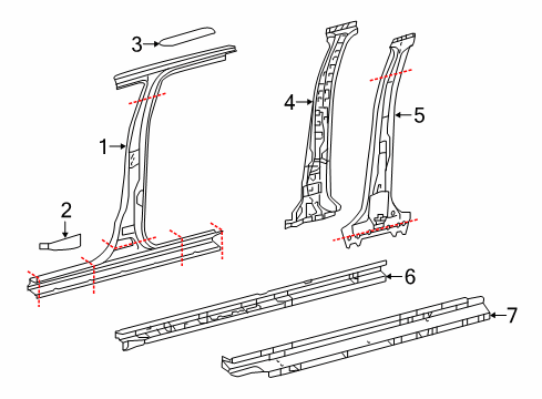 2018 Toyota Tacoma Center Pillar & Rocker Hinge Pillar Seal Diagram for 62475-04020