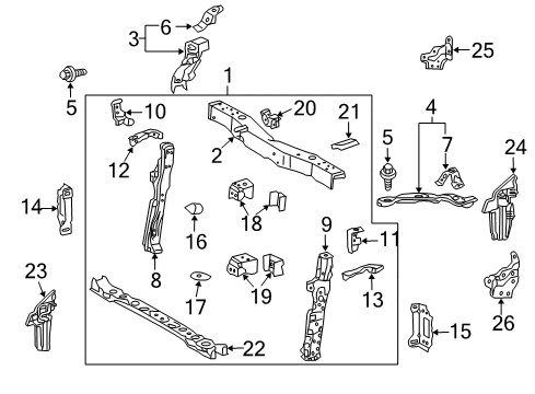 2014 Toyota Prius Plug-In Radiator Support Bumper Bracket Diagram for 52147-47010