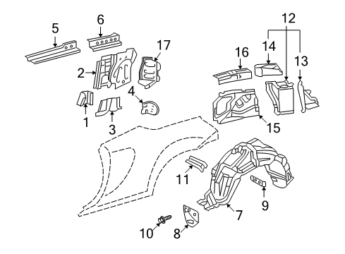 2001 Toyota MR2 Spyder Inner Components - Quarter Panel Protector Diagram for 58747-17020