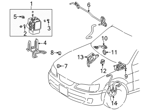 1999 Lexus ES300 Stability Control Actuator Assembly Support Bracket Diagram for 44590-33030