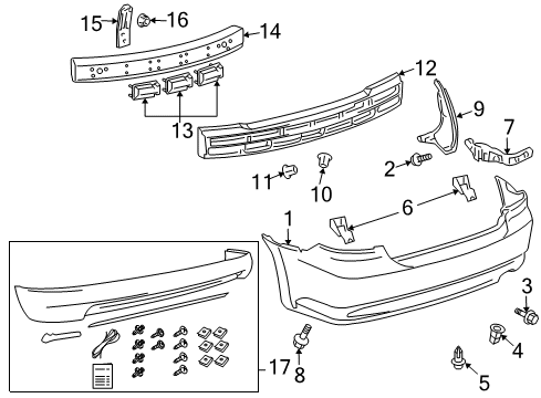 2008 Scion tC Rear Bumper Retainer Diagram for 52576-21030