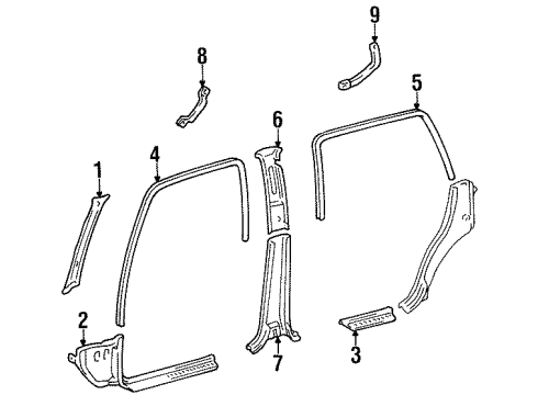 1996 Lexus LX450 Interior Trim - Pillars, Rocker & Floor Center Pillar Trim Diagram for 62413-60011-B0
