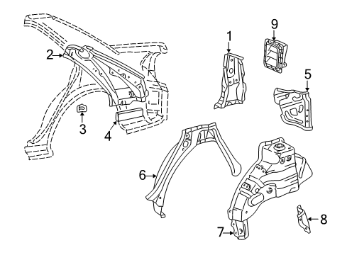 2000 Toyota Camry Inner Structure - Quarter Panel Inner Wheelhouse Diagram for 61607-AA900