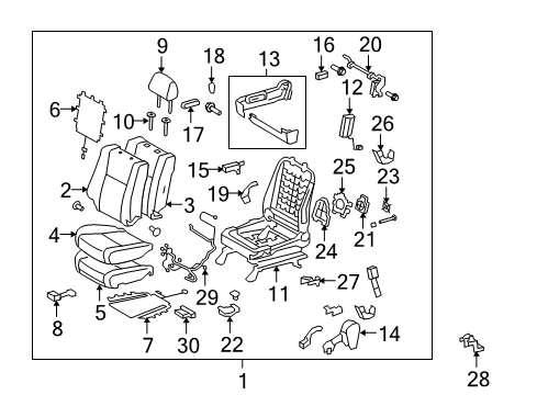 2008 Toyota Sequoia Passenger Seat Components End Cover Diagram for 71874-06070
