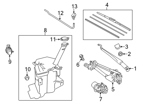 2014 Toyota Prius C Wiper & Washer Components Front Motor Diagram for 85110-52830