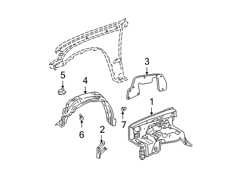 2000 Toyota Tacoma Inner Components - Fender Apron Assembly Brace Diagram for 53705-35010