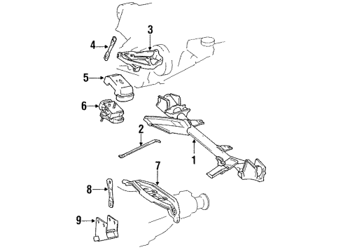 1991 Toyota Previa Engine & Trans Mounting Rear Mount Diagram for 12321-76040