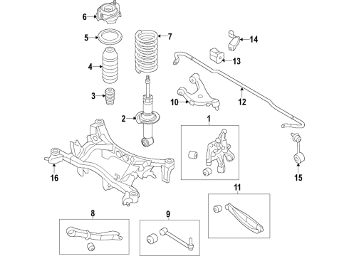 2017 Toyota 86 Rear Suspension Components, Lower Control Arm, Upper Control Arm, Stabilizer Bar Hub & Bearing Assembly Diagram for SU003-07348