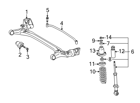 2003 Toyota Matrix Rear Suspension Components, Lower Control Arm, Upper Control Arm, Stabilizer Bar Axle Beam Diagram for 42101-01020