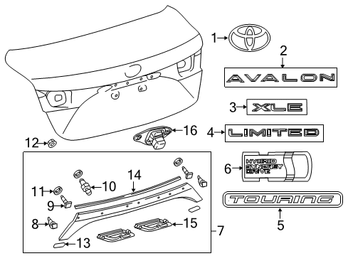 2016 Toyota Avalon Exterior Trim - Trunk Lid Molding Bolt Diagram for 90108-05002