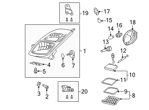 2005 Toyota Prius Bulbs Headlamp Assembly Mount Bracket Diagram for 81158-47060