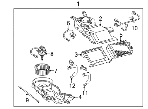 2001 Toyota 4Runner Heater Core & Control Valve Motor Sub-Assy, Rear Heater Blower Diagram for 87104-35010