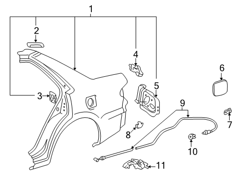 1998 Toyota Corolla Quarter Panel & Components Extension Panel Diagram for 61626-02010