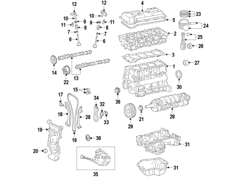 2013 Toyota Prius Engine Parts, Mounts, Cylinder Head & Valves, Camshaft & Timing, Oil Pan, Oil Pump, Crankshaft & Bearings, Pistons, Rings & Bearings, Variable Valve Timing Valve Grind Gasket Kit Diagram for 04112-37253