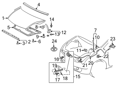 2005 Toyota Prius Hood & Components, Exterior Trim Lock Assembly Spring Diagram for 90506-16077