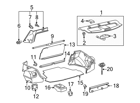 2003 Toyota Corolla Interior Trim - Rear Body Package Tray Trim Clip Diagram for 90904-67023-B2