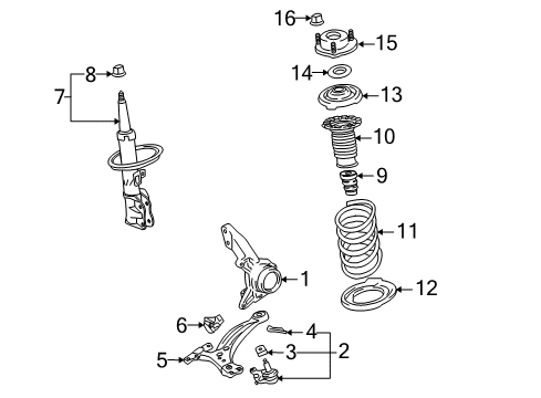 2009 Toyota Highlander Front Suspension Components, Lower Control Arm, Stabilizer Bar Strut Diagram for 48520-80220