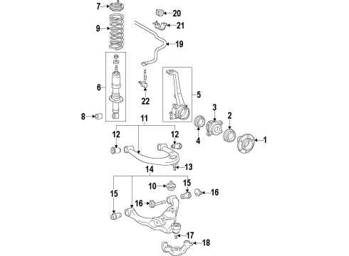 2014 Toyota 4Runner Front Suspension Components, Lower Control Arm, Upper Control Arm, Ride Control, Stabilizer Bar Front Wheel Bearing Diagram for 43570-60011