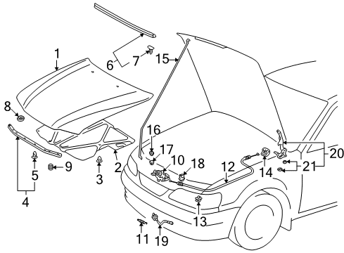 2002 Toyota Corolla Hood & Components Release Cable Diagram for 53630-02020