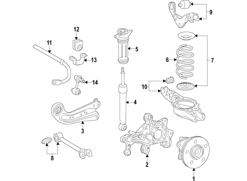2020 Toyota Corolla Rear Suspension Components, Lower Control Arm, Upper Control Arm, Ride Control, Stabilizer Bar Shock Absorber Diagram for 48530-80856