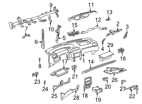 1997 Toyota Camry Instrument Panel Pad Sub-Assy, Instrument Panel Safety Diagram for 55401-33050-E0
