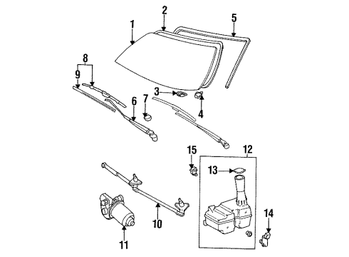 1993 Toyota Paseo Windshield Glass, Wiper & Washer Components Front Motor Diagram for 85110-16610