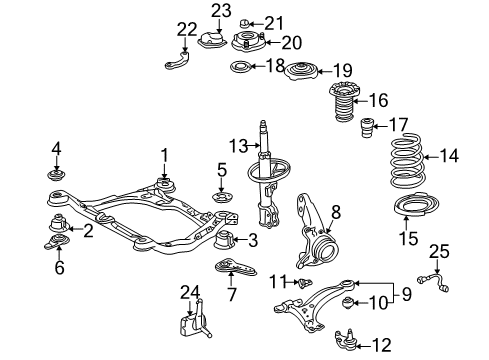 1998 Lexus ES300 Front Suspension Components, Lower Control Arm, Stabilizer Bar Engine Cradle Cushion Diagram for 52215-33010