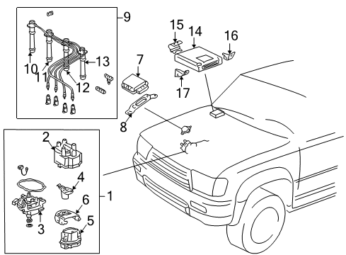 1996 Toyota 4Runner Powertrain Control Distributor Assembly Diagram for 19050-75020