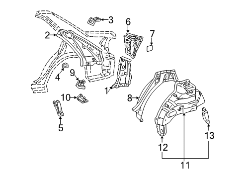 2005 Toyota Camry Inner Structure - Quarter Panel Rear Panel Plate Diagram for 61825-30020