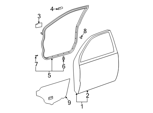 2004 Toyota Camry Front Door Outer Panel Seal Diagram for 67481-AA020