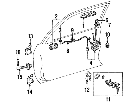 1997 Toyota Paseo Front Door Cylinder & Keys Diagram for 69052-16290