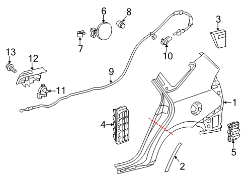 2015 Toyota Prius V Fuel Door Release Cable Diagram for 77035-47081
