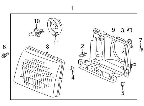 1999 Toyota Tacoma Bulbs Driver Side Headlight Assembly Diagram for 81170-04090