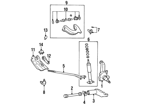 1994 Toyota T100 Front Suspension Components, Lower Control Arm, Upper Control Arm, Stabilizer Bar Shaft Assembly Diagram for 04485-35050