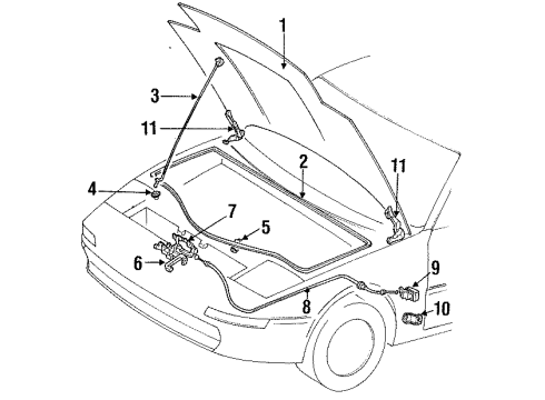 1995 Toyota MR2 Hood & Components Cable Assy, Hood Lock Control Diagram for 53630-17040